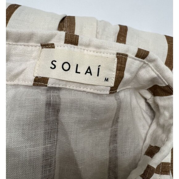 SOLAI Capri Linen Oversized Button Top in Toffee Stripe - Picture 5 of 5
